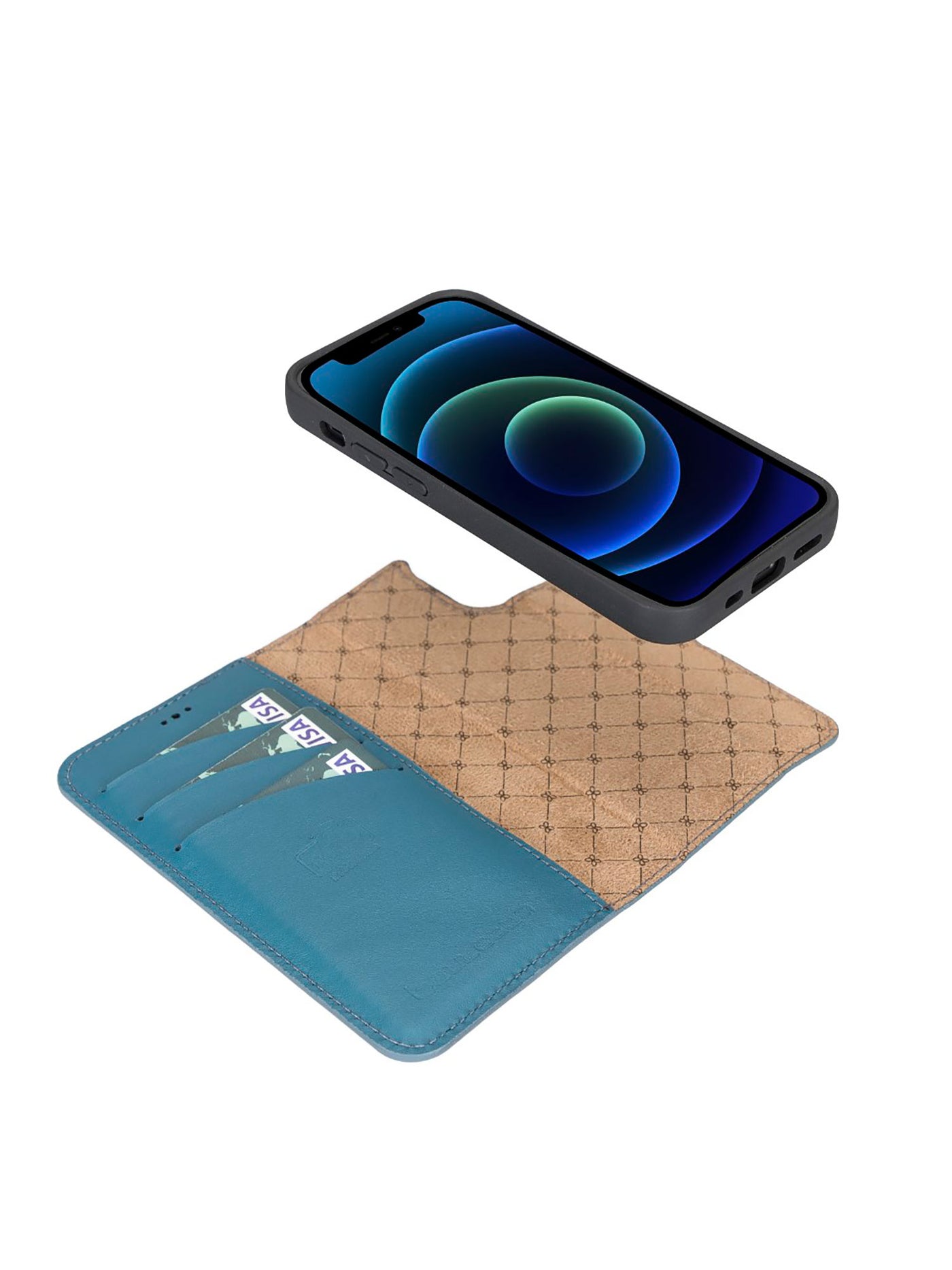 Plånboksfodral med avtagbart magnetskal i äkta läder för Apple iPhone 13 MINI Bouletta Alpina- Navy #color_navy