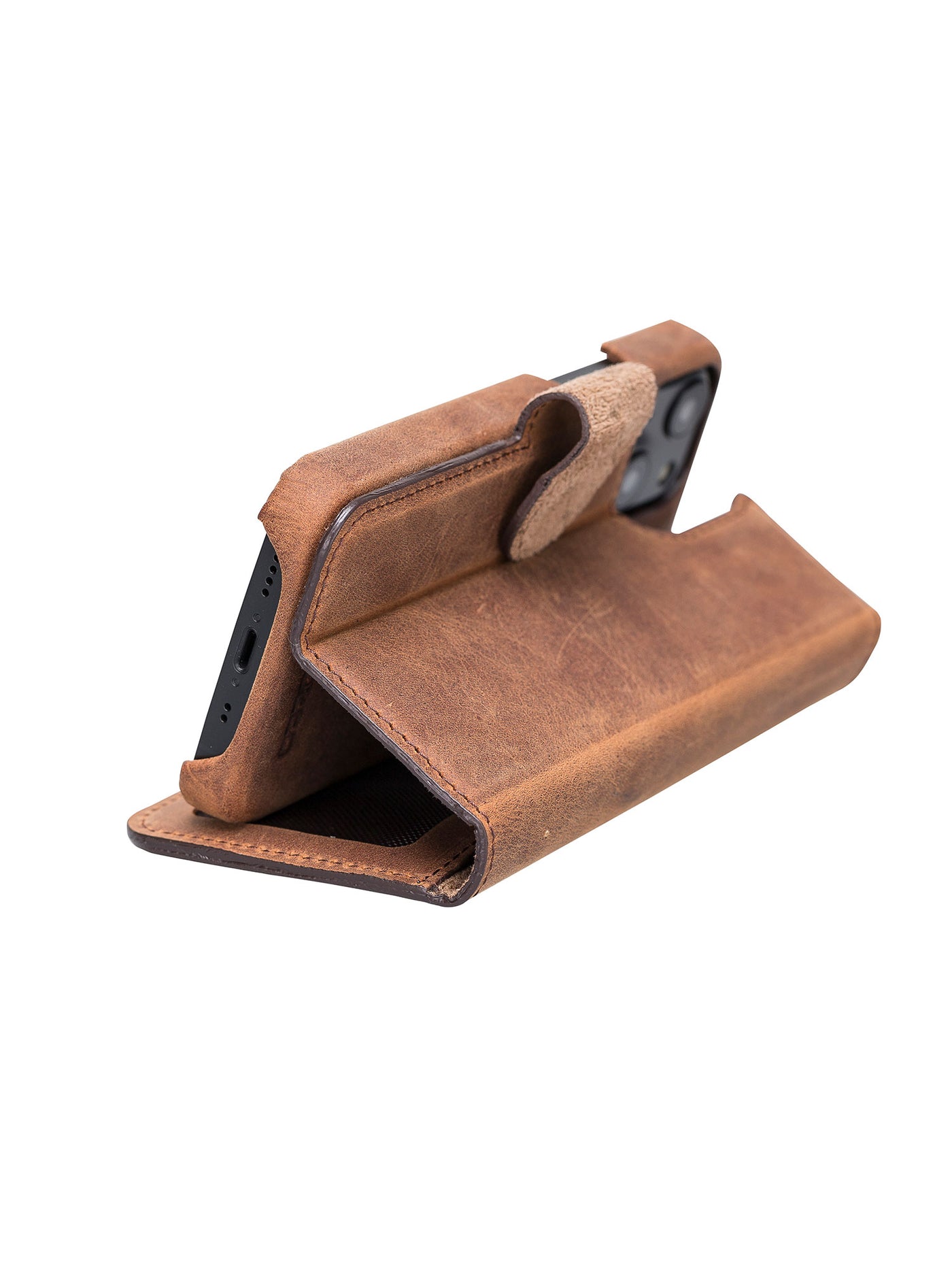 Plånboksfodral med avtagbart magnetskal i äkta läder för Apple iPhone 13 MINI från Bouletta Jersey- Antik Brun #color_antik-brun
