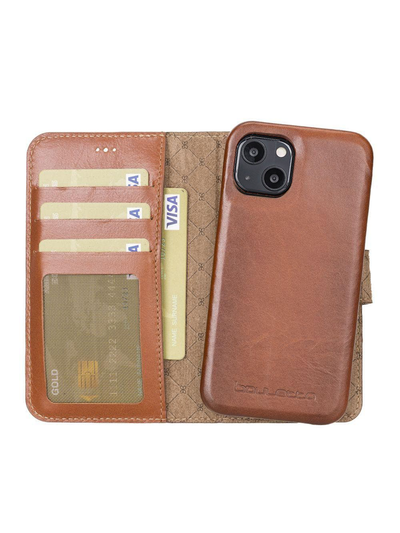 Plånboksfodral med avtagbart magnetskal i äkta läder för Apple iPhone 13 MINI från Bouletta Jersey- Konjak Brun #color_konjak-brun