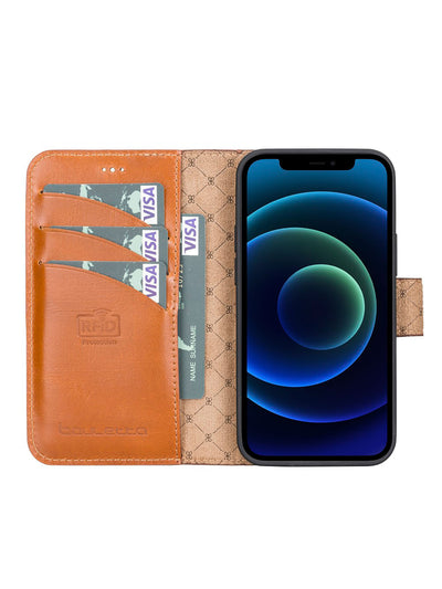 Plånboksfodral med avtagbart magnetskal i äkta läder för Apple iPhone 13 MINI Bouletta Alpina- Konjak-brun #color_konjak-brun