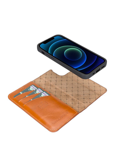 Plånboksfodral med avtagbart magnetskal i äkta läder för Apple iPhone 13 MINI Bouletta Alpina- Konjak-brun #color_konjak-brun