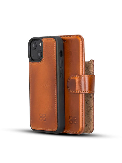 Plånboksfodral med avtagbart magnetskal i äkta läder för Apple iPhone 13 MINI Bouletta Alpina- Konjak-brun #color_konjak-brun