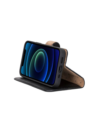 Plånboksfodral med avtagbart magnetskal i äkta läder för Apple iPhone 13 MINI från Bouletta Alpina- Svart #color_svart