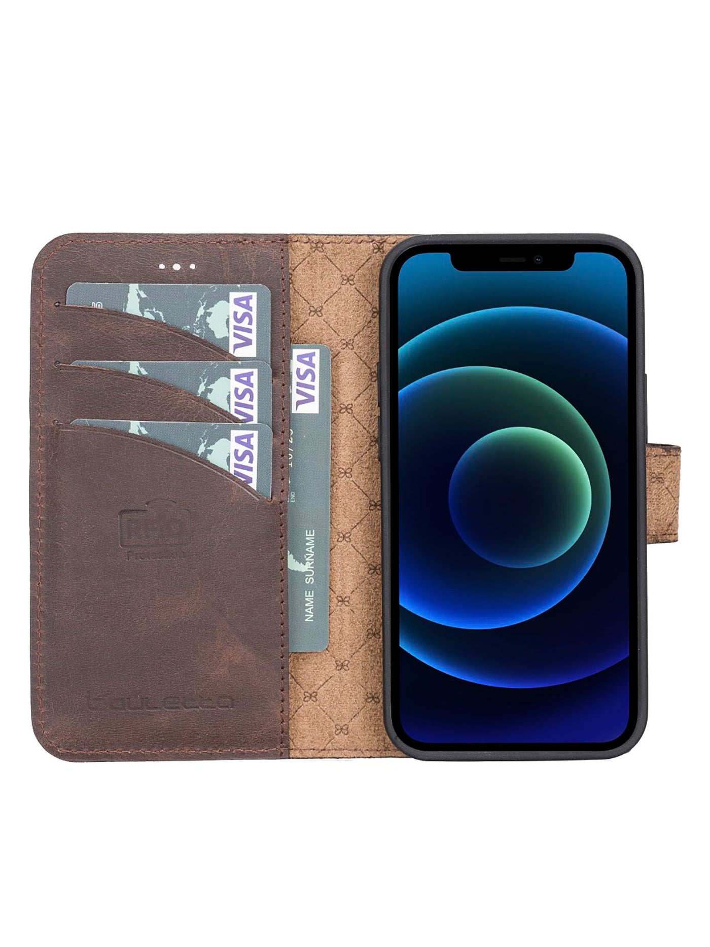 Plånboksfodral med avtagbart magnetskal i äkta läder för Apple iPhone 13 MINI Bouletta Alpina- Vintage-brun #color_vintage-brun
