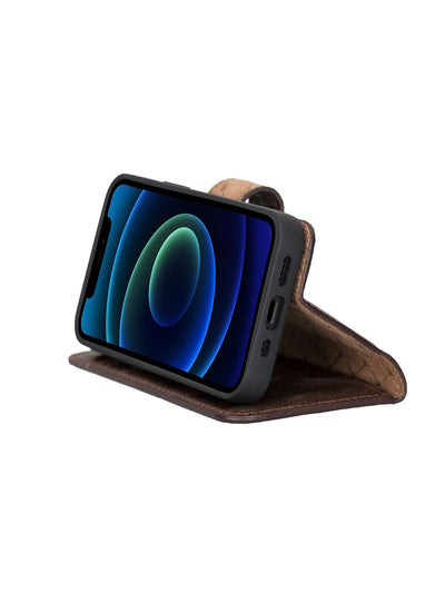 Plånboksfodral med avtagbart magnetskal i äkta läder för Apple iPhone 13 MINI Bouletta Alpina- Vintage-brun #color_vintage-brun