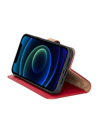 Plånboksfodral med avtagbart magnetskal i äkta läder för Apple iPhone 13 Pro Bouletta Alpina- Karmosin #color_karmosin