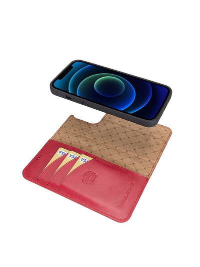 Plånboksfodral med avtagbart magnetskal i äkta läder för Apple iPhone 13 Pro Bouletta Alpina- Karmosin #color_karmosin