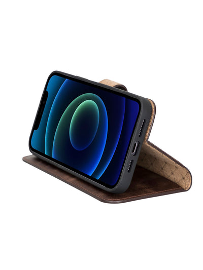 Plånboksfodral med avtagbart magnetskal i äkta läder för Apple iPhone 13 Pro Bouletta Alpina- Vintage-brun #color_vintage-brun