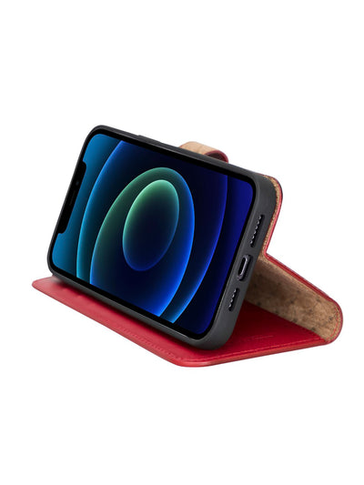 Plånboksfodral med avtagbart magnetskal i äkta läder för Apple iPhone 13 Pro Max Bouletta Alpina- Karmosin #color_karmosin