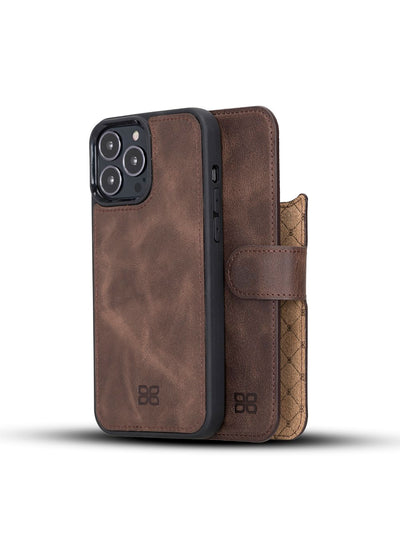 Plånboksfodral med avtagbart magnetskal i äkta läder för Apple iPhone 13 Pro MAX Bouletta Alpina- Vintage-brun #color_vintage-brun