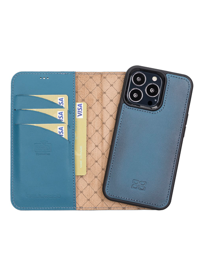 Plånboksfodral med avtagbart magnetskal i äkta läder för Apple iPhone 13 Pro Bouletta Alpina- Navy #color_navy