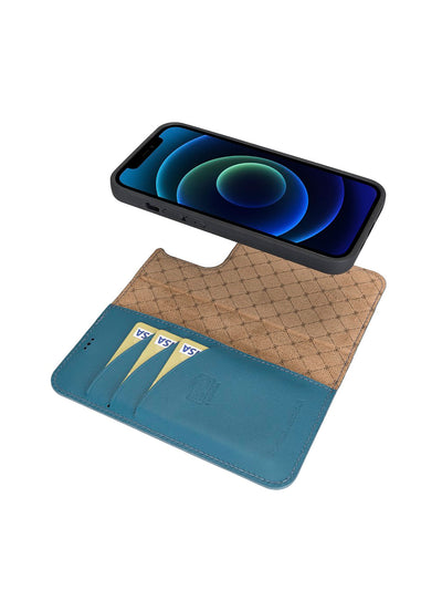 Plånboksfodral med avtagbart magnetskal i äkta läder för Apple iPhone 13 Pro Bouletta Alpina- Navy #color_navy