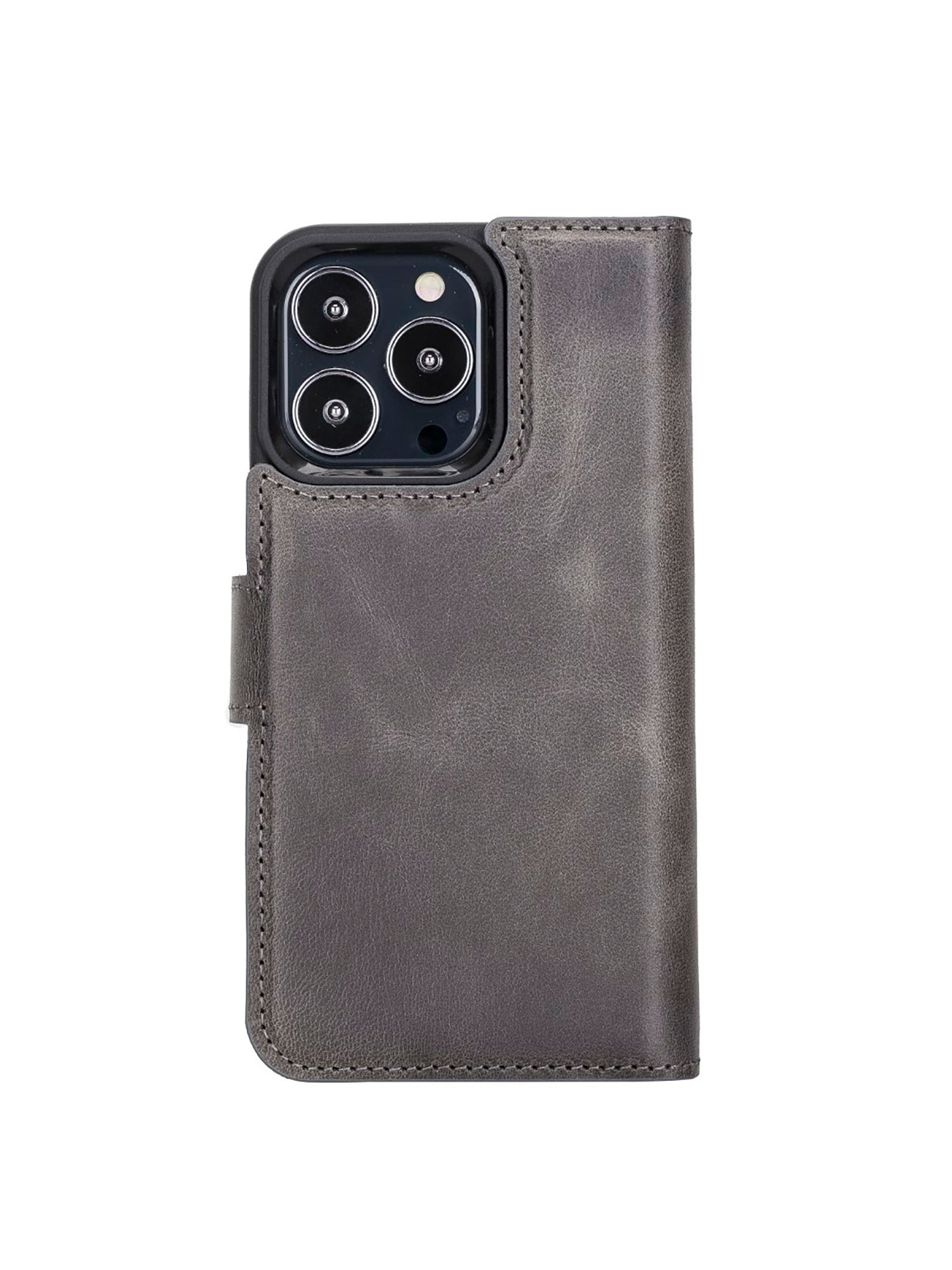 Plånboksfodral med avtagbart magnetskal i äkta läder för Apple iPhone 13 Pro Bouletta Alpina- Granit #color_granit