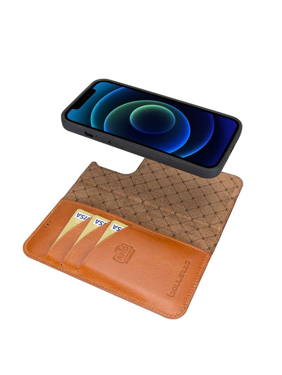 Plånboksfodral med avtagbart magnetskal i äkta läder för Apple iPhone 13 Pro Bouletta Alpina- Konjak-brun #color_konjak-brun