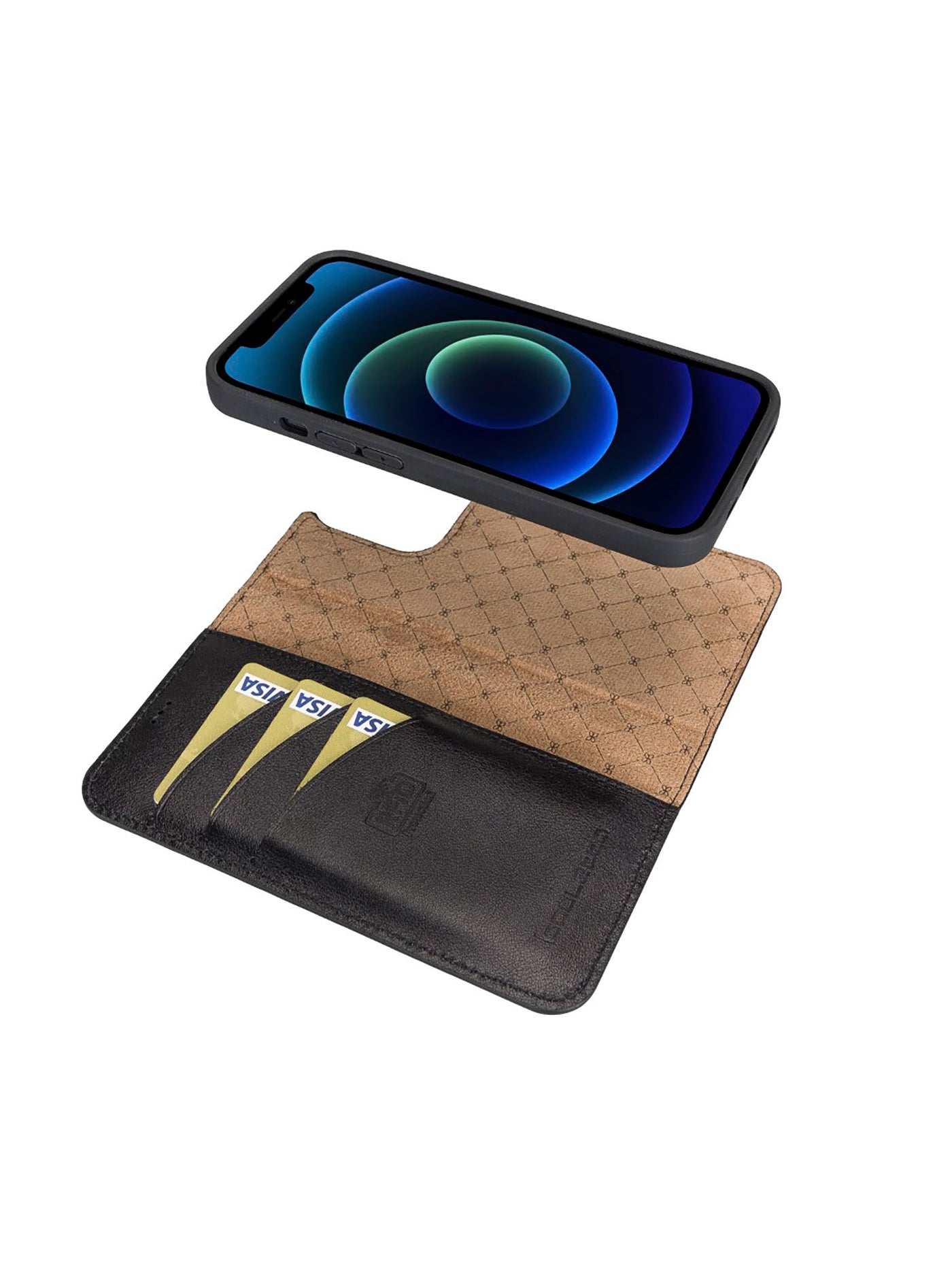 Plånboksfodral med avtagbart magnetskal i äkta läder för Apple iPhone 13 Pro från Bouletta Alpina- Svart #color_svart
