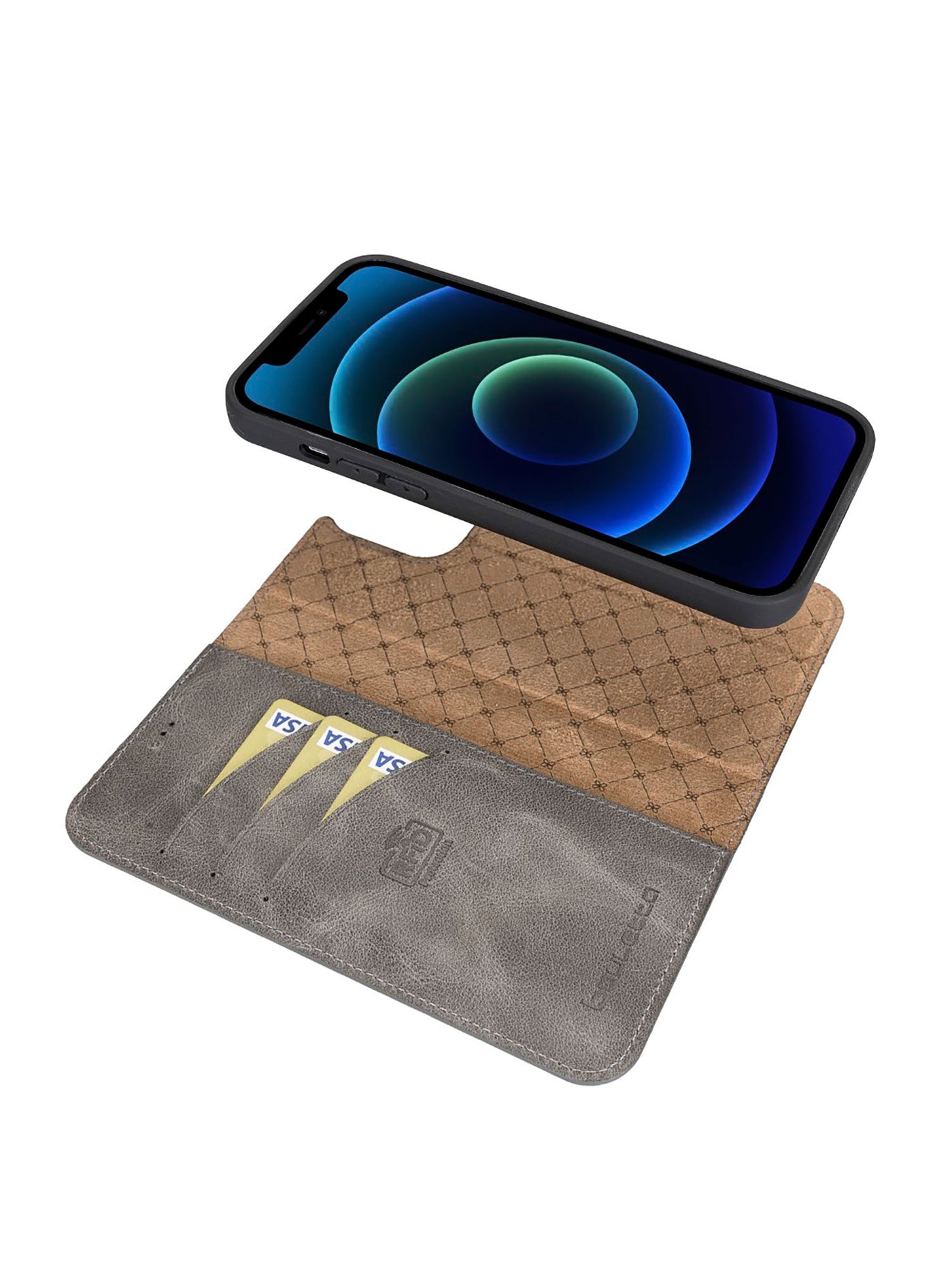 Plånboksfodral med avtagbart magnetskal i äkta läder för Apple iPhone 13 Pro Max Bouletta Alpina- Granit #color_granit