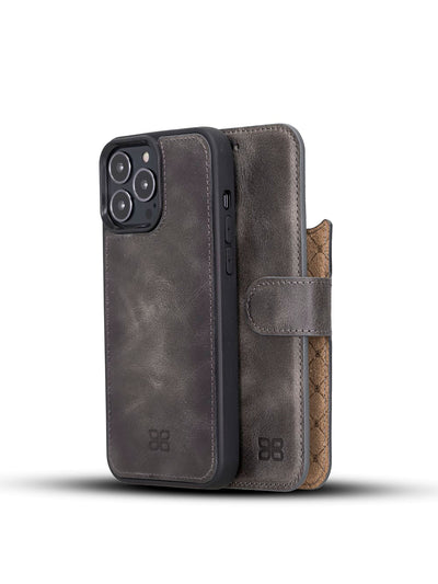 Plånboksfodral med avtagbart magnetskal i äkta läder för Apple iPhone 13 Pro Max Bouletta Alpina- Granit #color_granit