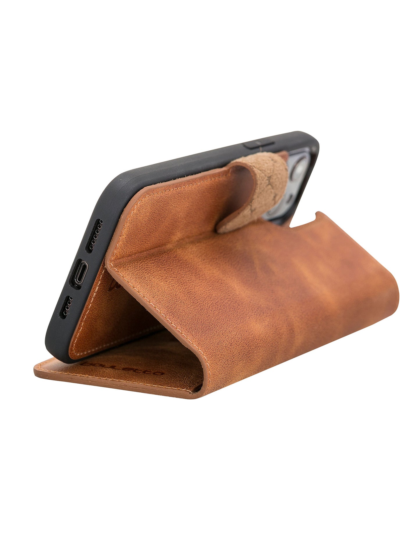 Plånboksfodral med avtagbart magnetskal i äkta läder för Apple iPhone 13 Pro MAX Bouletta Alpina- Guld-brun #color_guld-brun