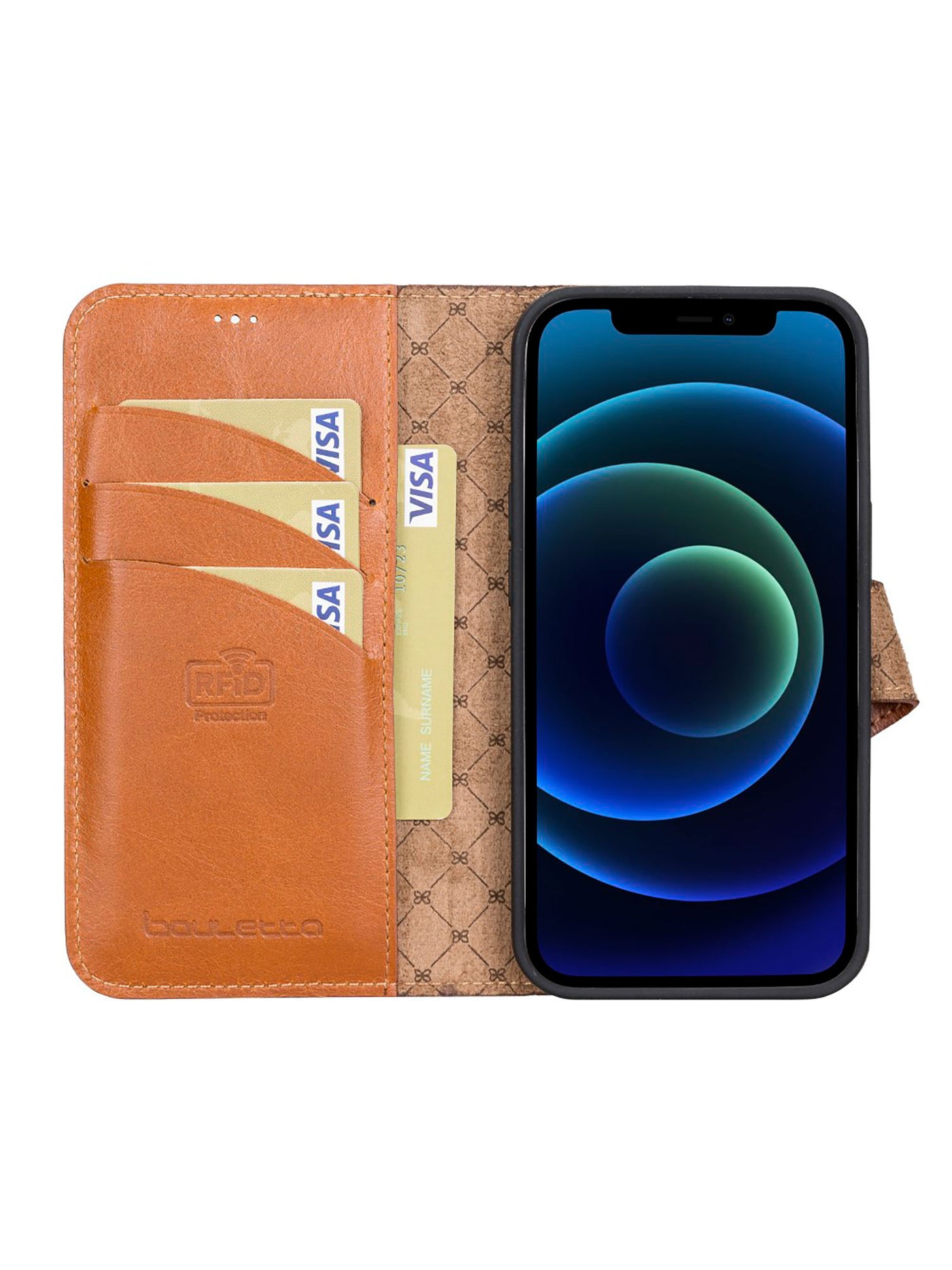Plånboksfodral med avtagbart magnetskal i äkta läder för Apple iPhone 13 Pro MAX Bouletta Alpina- Konjak-brun #color_konjak-brun