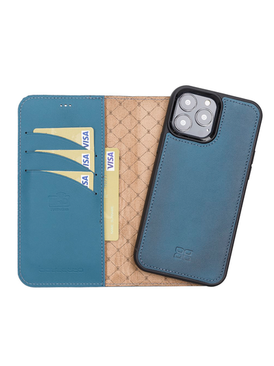 Plånboksfodral med avtagbart magnetskal i äkta läder för Apple iPhone 13 Pro Max Bouletta Alpina- Navy #color_navy