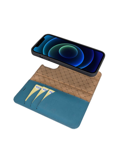 Plånboksfodral med avtagbart magnetskal i äkta läder för Apple iPhone 13 Pro Max Bouletta Alpina- Navy #color_navy