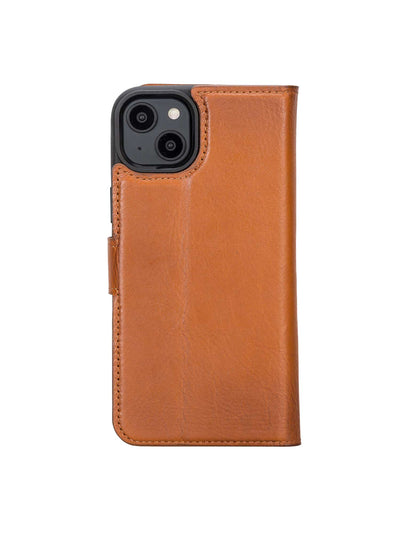 Plånboksfodral med avtagbart magnetskal i äkta läder för Apple iPhone 14 Plus från Bouletta Holstein- Konjak Brun #color_konjak-brun