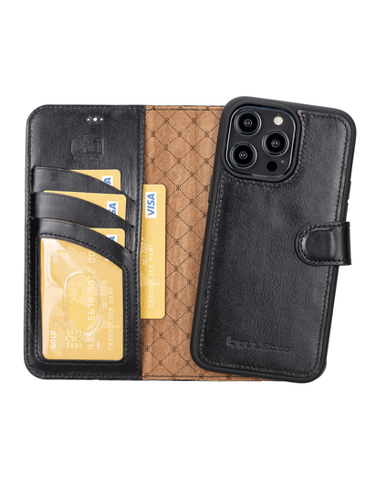 Plånboksfodral med avtagbart magnetskal i äkta läder för Apple iPhone 14 Pro Max från Bouletta Holstein- Svart #color_svart