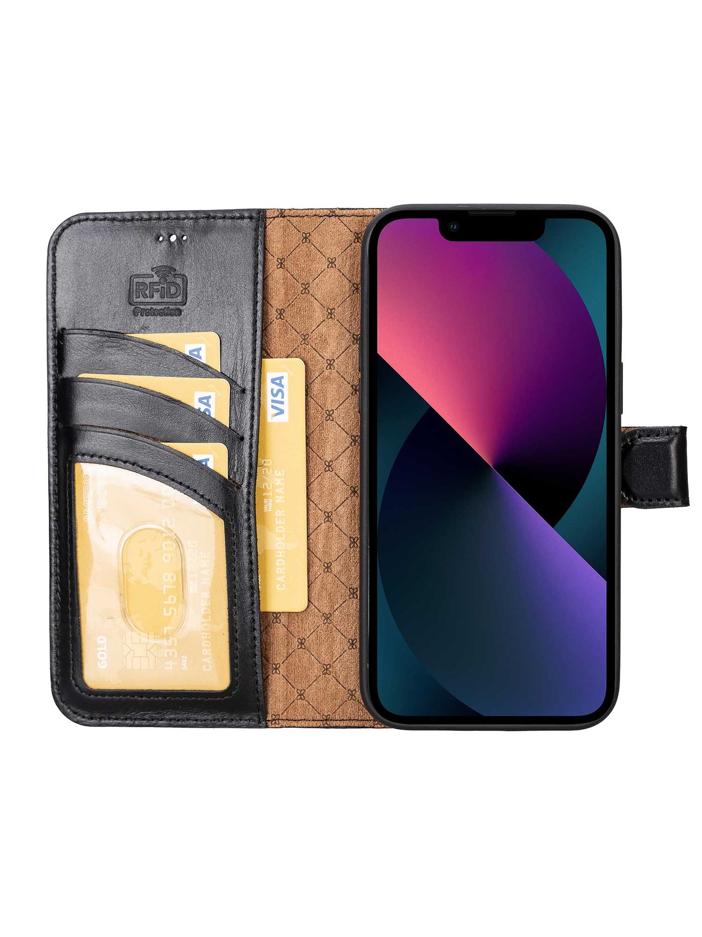 Plånboksfodral med avtagbart magnetskal i äkta läder för Apple iPhone 14 Pro Max från Bouletta Holstein- Svart #color_svart