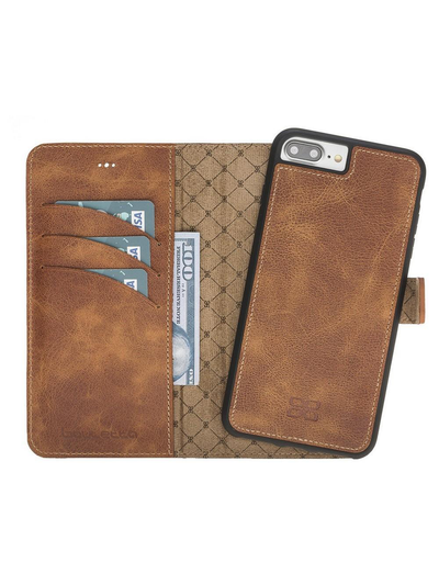 Plånboksfodral med avtagbart magnetskal i äkta läder för Apple iPhone 7/8/PLUS från Bouletta Alpina- Guld Brun #color_guld-brun