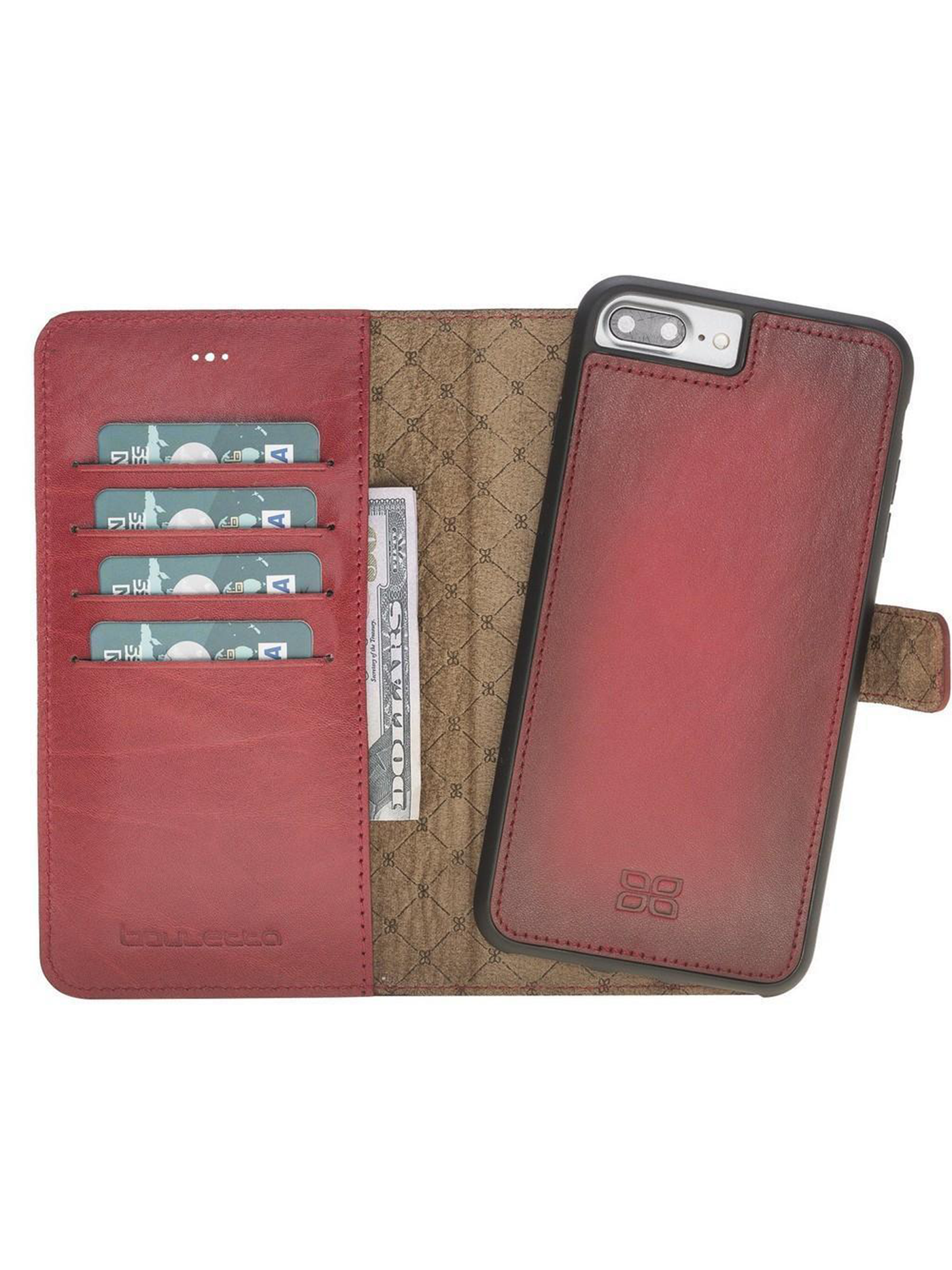 Plånboksfodral med avtagbart magnetskal i äkta läder för Apple iPhone 7/8/PLUS från Bouletta Alpina- Karmosin #color_karmosin