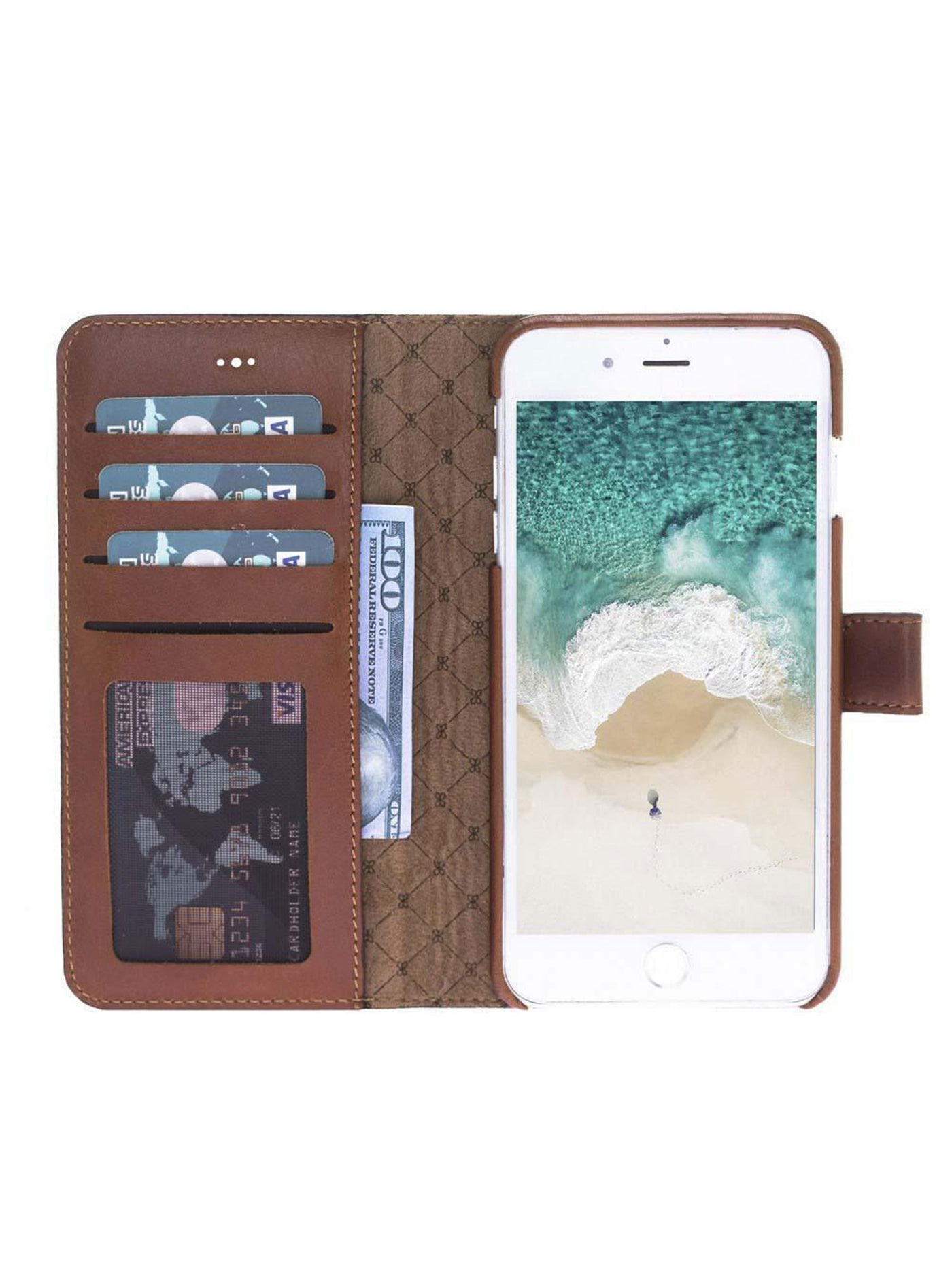 Plånboksfodral med avtagbart magnetskal i äkta läder för Apple iPhone 7/8/Plus från Bouletta Jersey- Konjak Brun #color_konjak-brun
