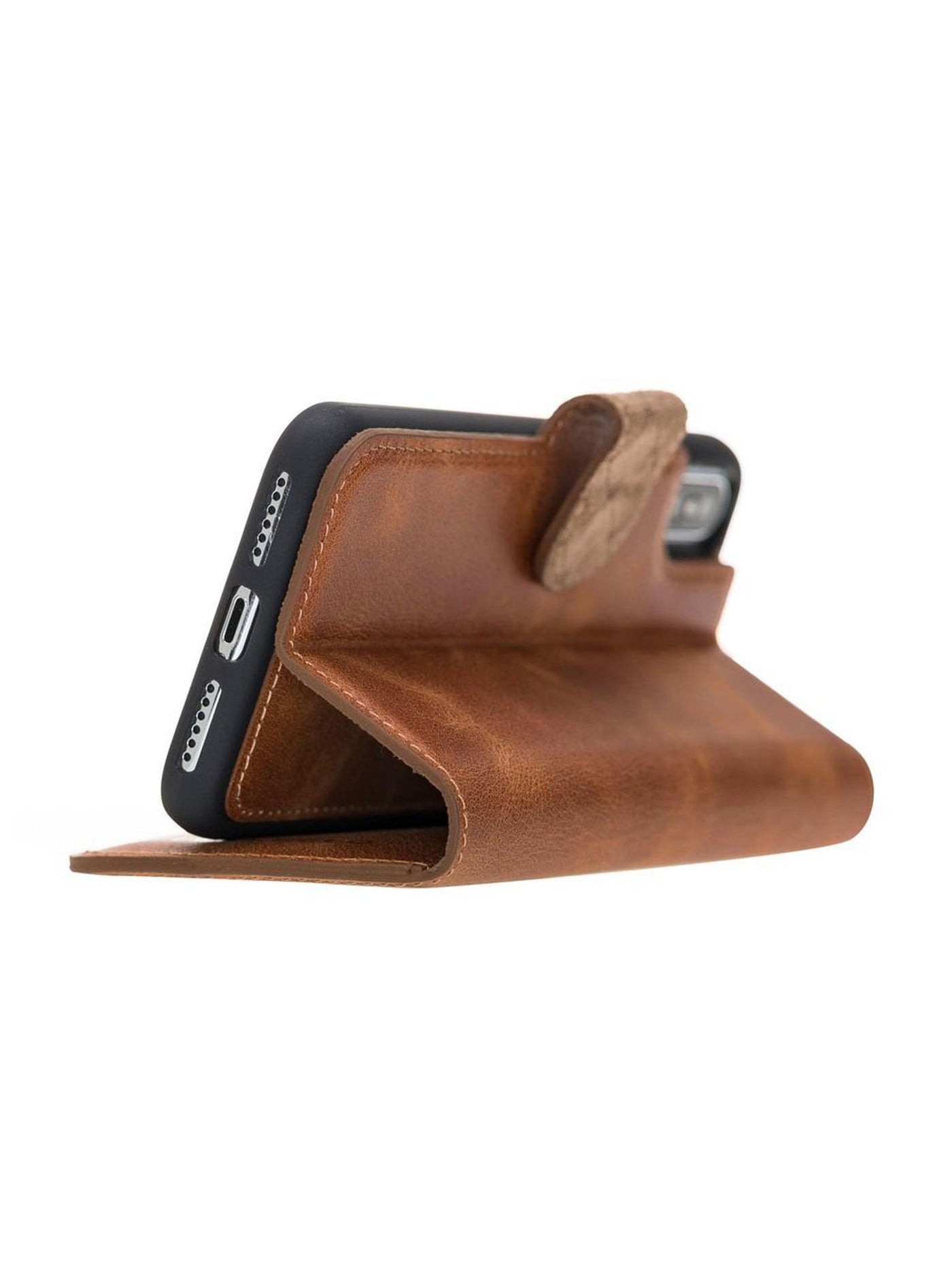 Plånboksfodral med avtagbart magnetskal i äkta läder för Apple iPhone X/XS/10 från Bouletta Alpina- Guld-brun #color_guld-brun