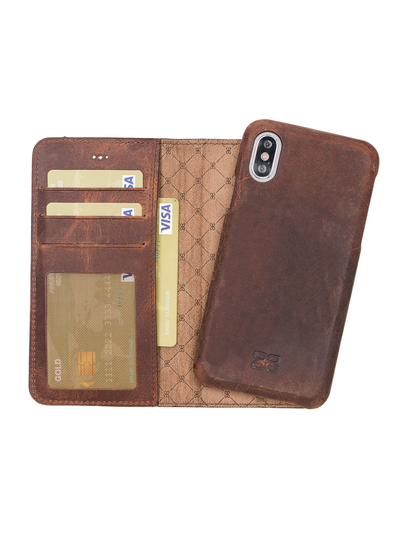 Plånboksfodral med avtagbart magnetskal i äkta läder för Apple iPhone X XS 10 från Bouletta Jersey- Antikl Brun #color_antik-brun