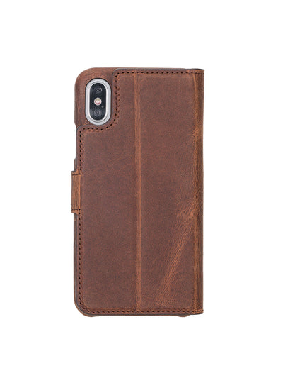 Plånboksfodral med avtagbart magnetskal i äkta läder för Apple iPhone X XS 10 från Bouletta Jersey- Antikl Brun #color_antik-brun