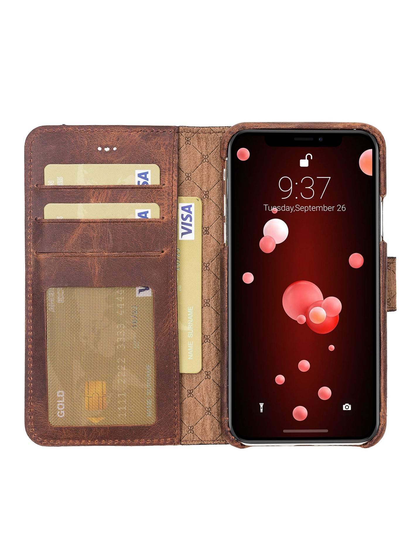 Plånboksfodral med avtagbart magnetskal i äkta läder för Apple iPhone X XS 10 från Bouletta Jersey- Antikl Brun #color_antik-brun