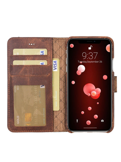 Plånboksfodral med avtagbart magnetskal i äkta läder för Apple iPhone X XS 10 från Bouletta Jersey- Antikl Brun #color_antik-brun