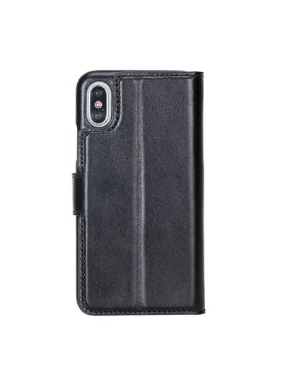 Plånboksfodral med avtagbart magnetskal i äkta läder för Apple iPhone X XS 10 från Bouletta Jersey- Svart #color_svart