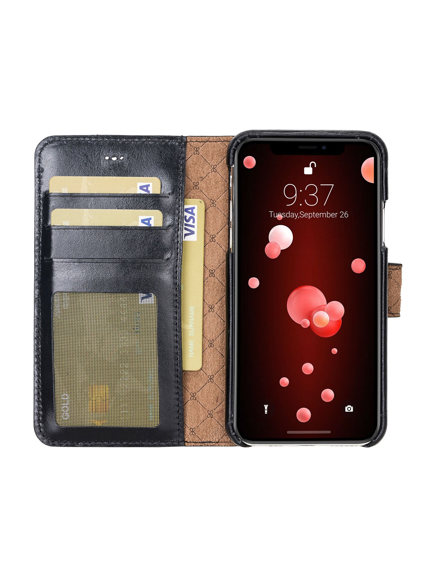 Plånboksfodral med avtagbart magnetskal i äkta läder för Apple iPhone X XS 10 från Bouletta Jersey- Svart #color_svart