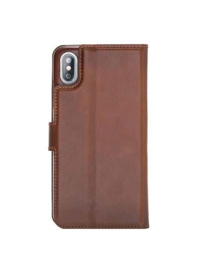 Plånboksfodral med avtagbart magnetskal i äkta läder för Apple iPhone X XS 10 från Bouletta Jersey- Konjak Brun #color_konjak-brun