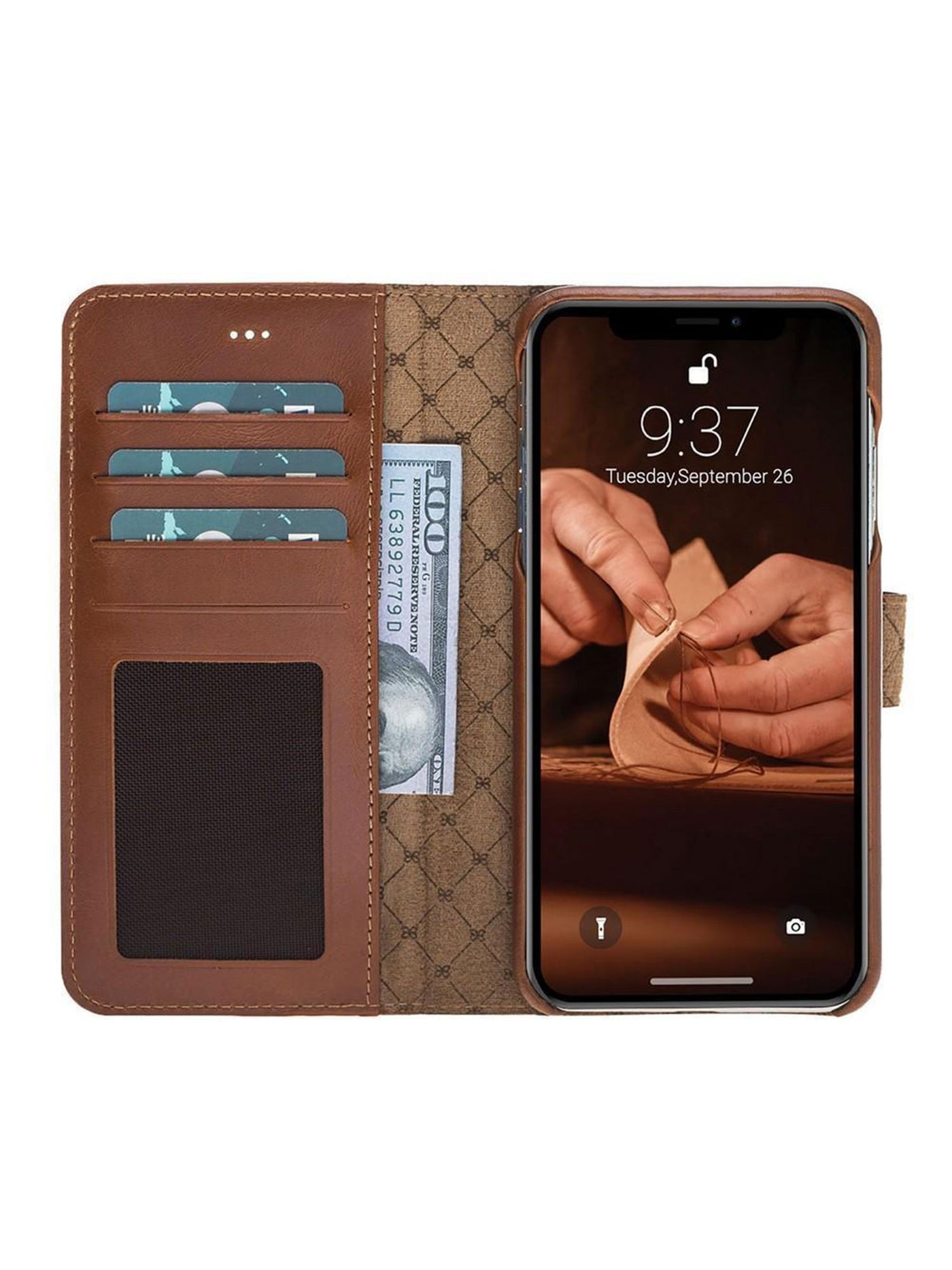 Plånboksfodral med avtagbart magnetskal i äkta läder för Apple iPhone X XS 10 från Bouletta Jersey- Konjak Brun #color_konjak-brun