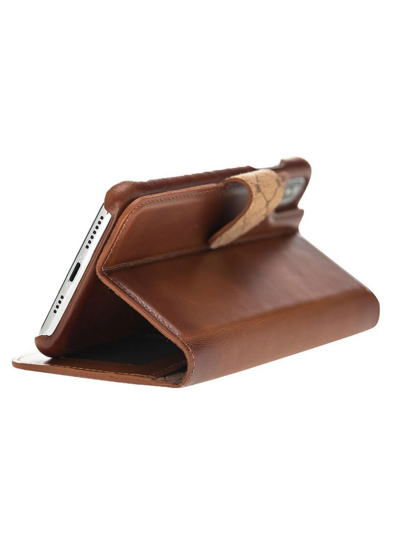 Plånboksfodral med avtagbart magnetskal i äkta läder för Apple iPhone X XS 10 från Bouletta Jersey- Konjak Brun #color_konjak-brun