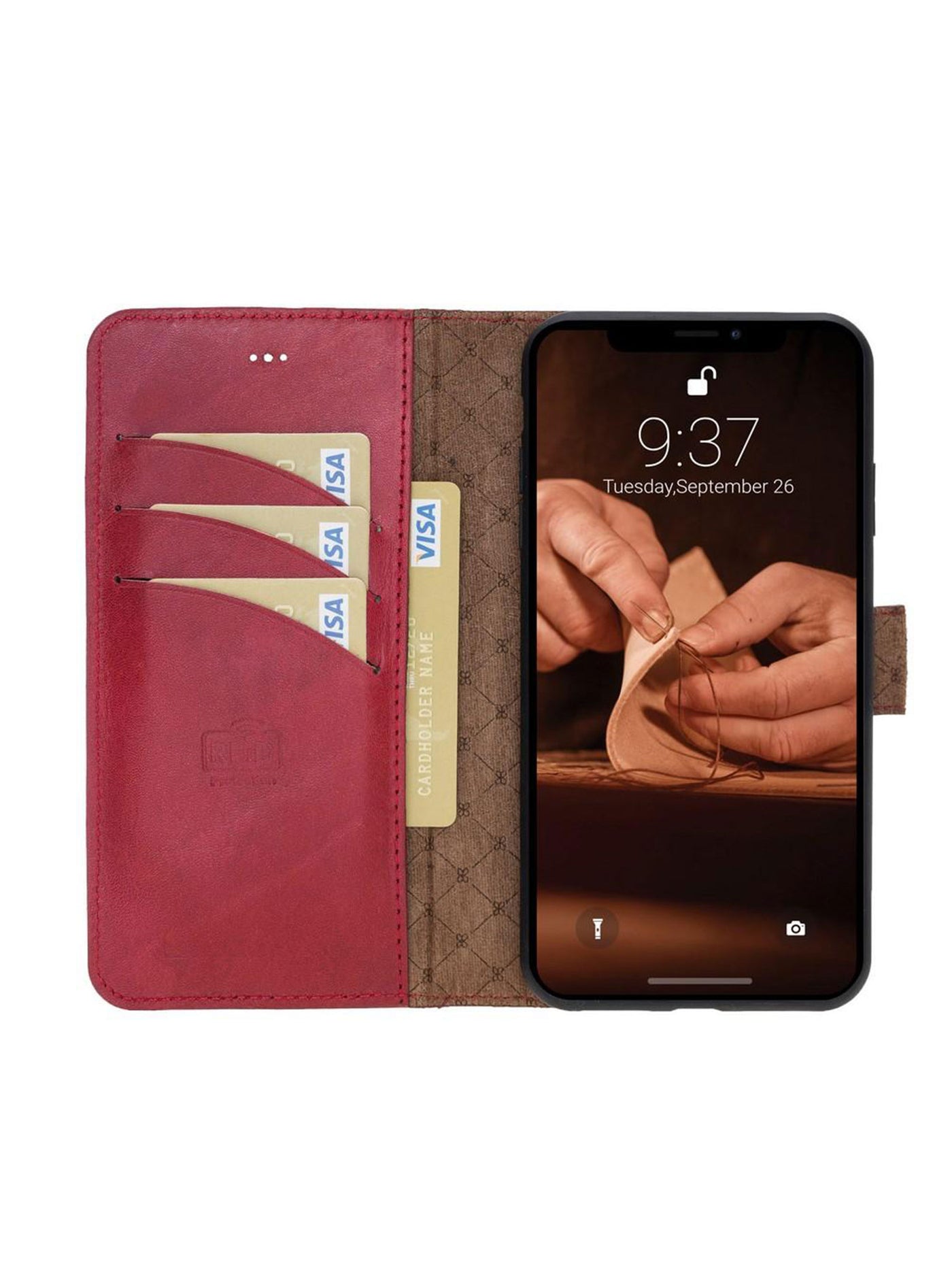 Plånboksfodral med avtagbart magnetskal i äkta läder för Apple iPhone X/XS/10 från Bouletta Alpina- Karmosin #color_karmosin