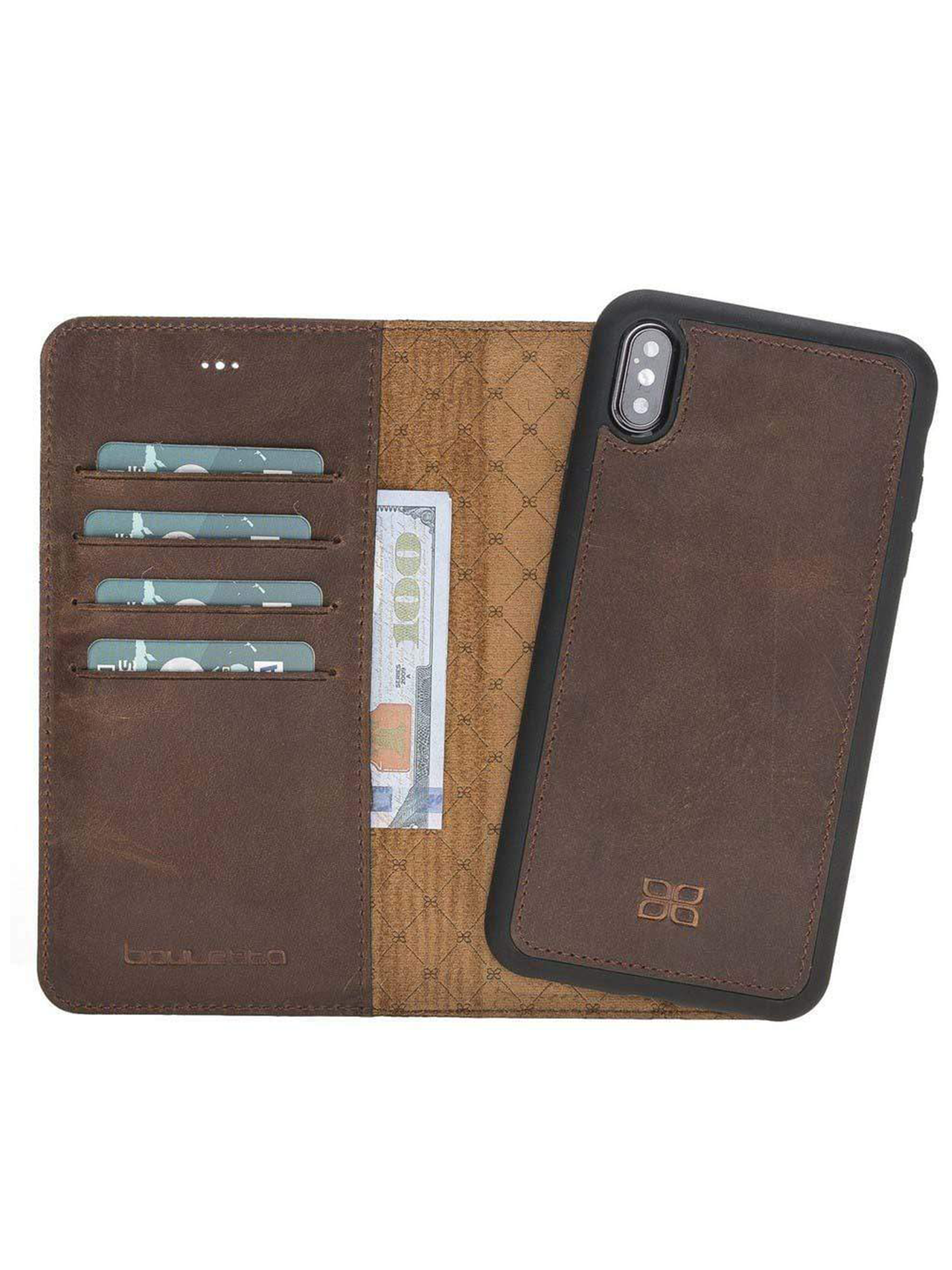 Plånboksfodral med avtagbart magnetskal i äkta läder för Apple iPhone XS MAX från Bouletta Alpina- Antik Brun #color_antik-brun
