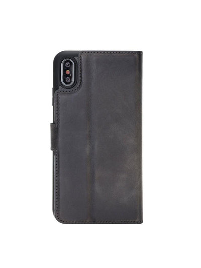 Plånboksfodral med avtagbart magnetskal i äkta läder för Apple iPhone XS MAX från Bouletta Alpina- Granit #color_granit