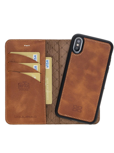Plånboksfodral med avtagbart magnetskal i äkta läder för Apple iPhone XS MAX från Bouletta Alpina- Guld Brun #color_guld-brun