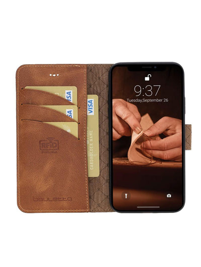 Plånboksfodral med avtagbart magnetskal i äkta läder för Apple iPhone XS MAX från Bouletta Alpina- Guld Brun #color_guld-brun