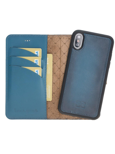 Plånboksfodral med avtagbart magnetskal i äkta läder för Apple iPhone XS MAX från Bouletta Alpina- Navy #color_navy