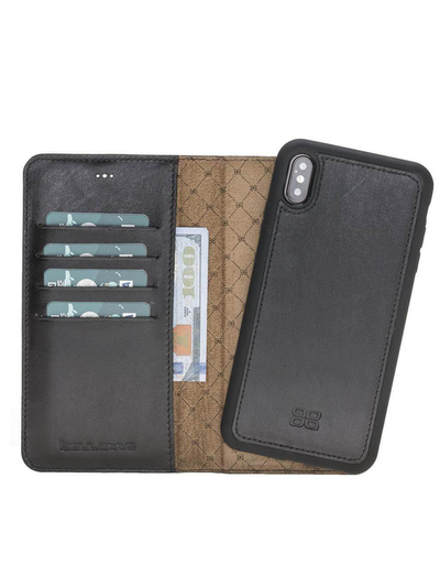 Plånboksfodral med avtagbart magnetskal i äkta läder för Apple iPhone XS MAX från Bouletta Alpina- Svart #color_svart