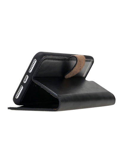 Plånboksfodral med avtagbart magnetskal i äkta läder för Apple iPhone 7/8/PLUS från Bouletta Alpina- Svart #color_svart