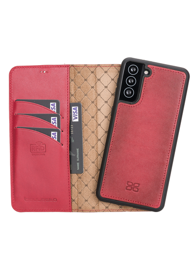 Plånboksfodral med avtagbart magnetskal i äkta läder för Samsung Galaxy S21 Plus från Bouletta Alpina- Karmosin #color_karmosin